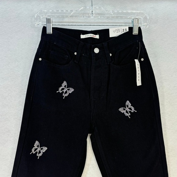 PacSun Butterfly Slim Jeans Black Rhinestone Ultra High Rise Women's Size‎ 23 - Picture 6 of 16